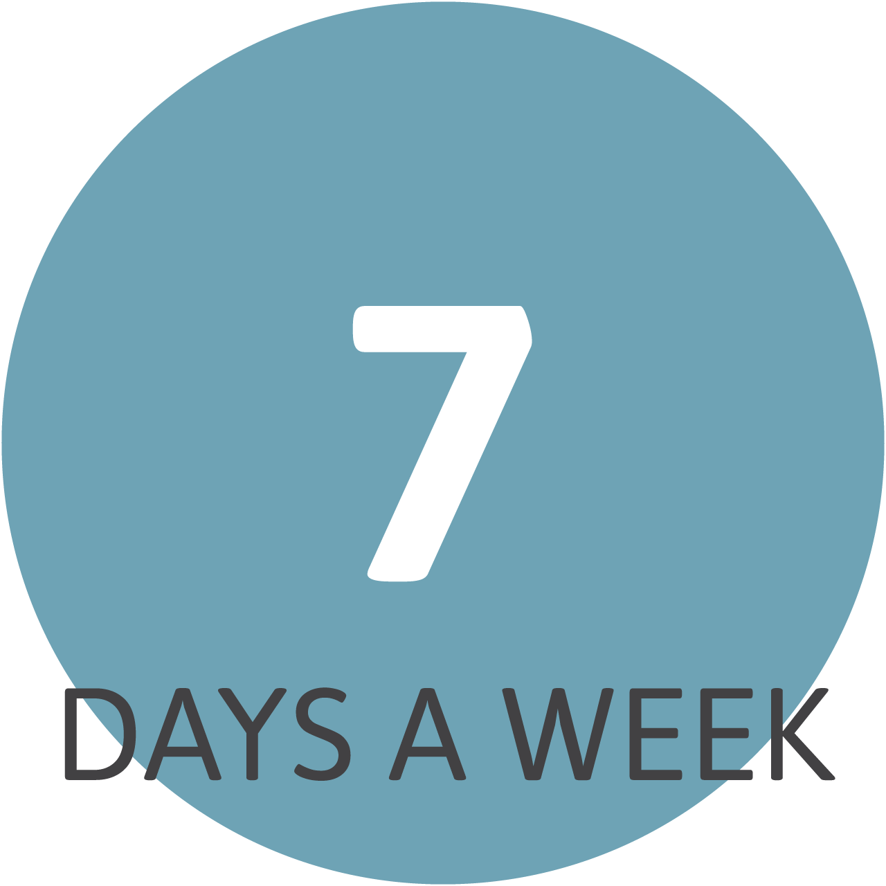 Circular icon with the words '7 Days per Week'